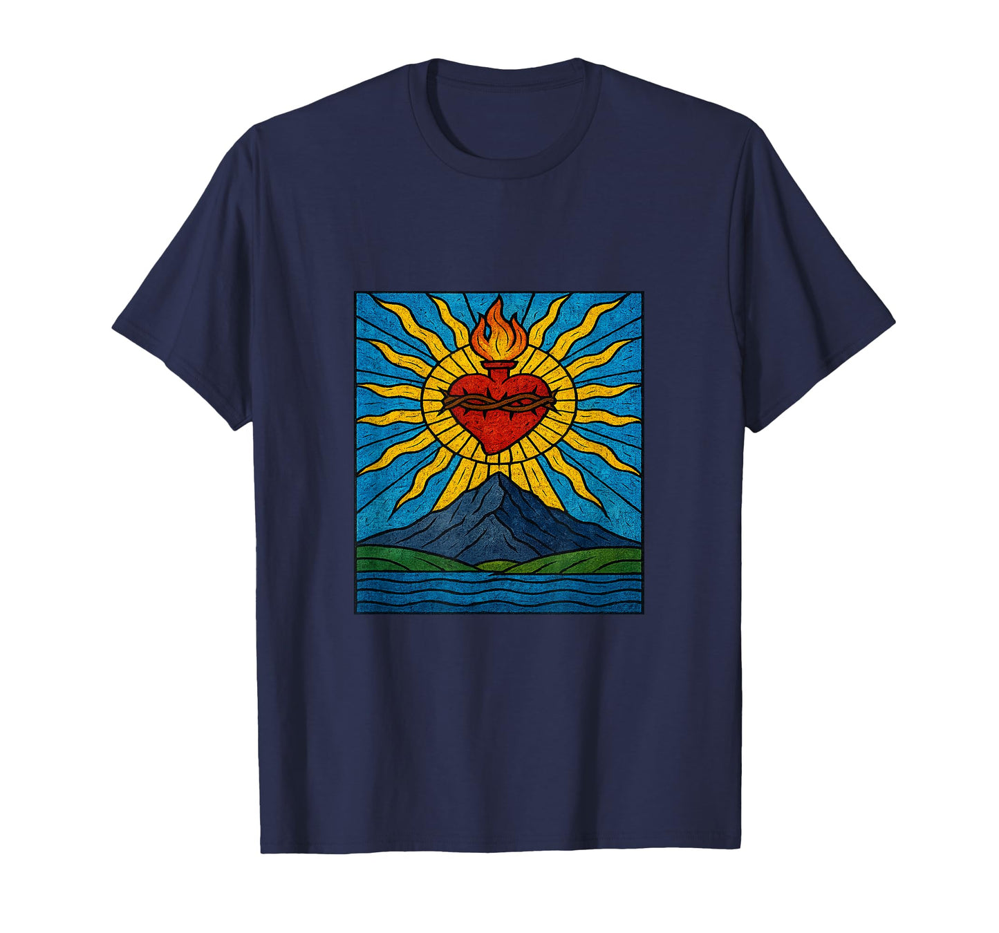 Stained Glass Sacred Holy Heart Faith Divine Spiritual T-Shirt