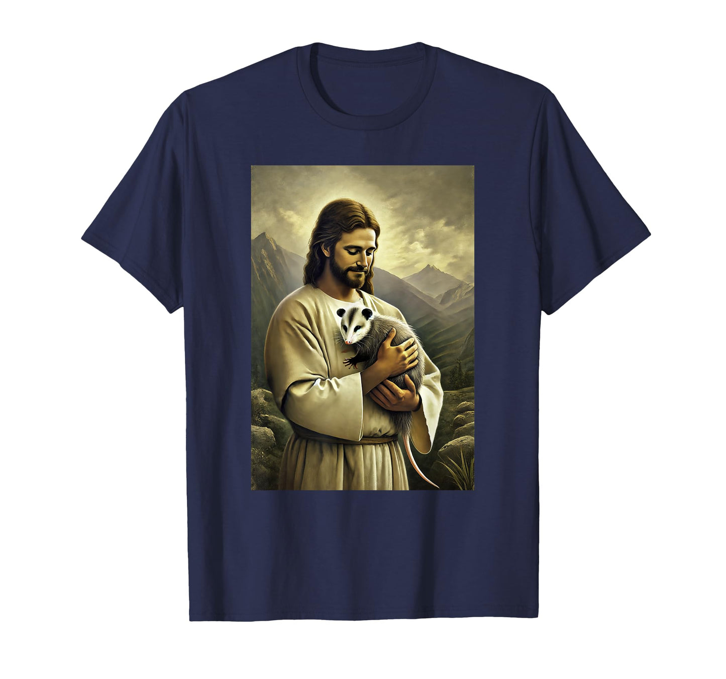 Funny Jesus Holding Opossum In His Arms Hilarious Possum T-Shirt