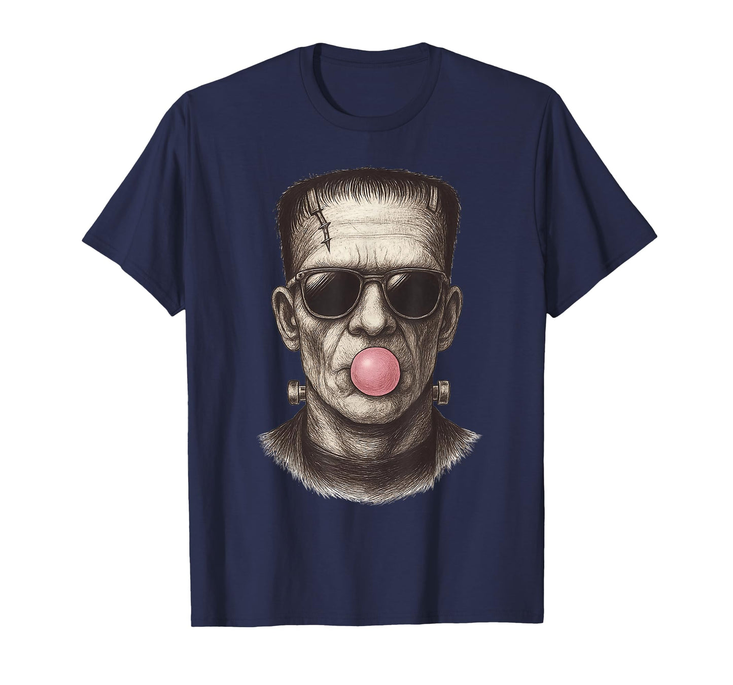 Retro Frankenstein Monster Blowing a Bubble Gum Halloween T-Shirt