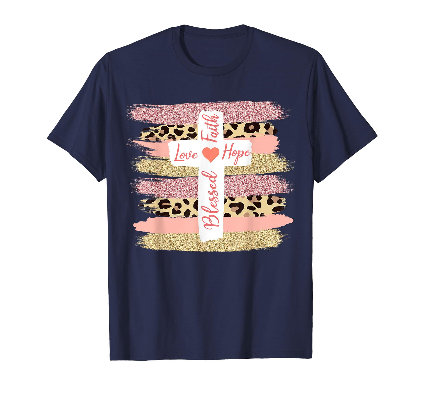 Christian Faith Love Hope Blessed - Cross Cheetah Ombre T-Shirt