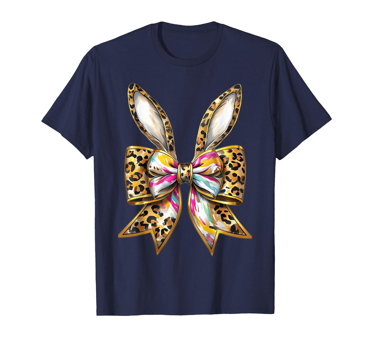 Easter Bunny Leopard Coquette Bow Happy Easter Girls Women T-Shirt