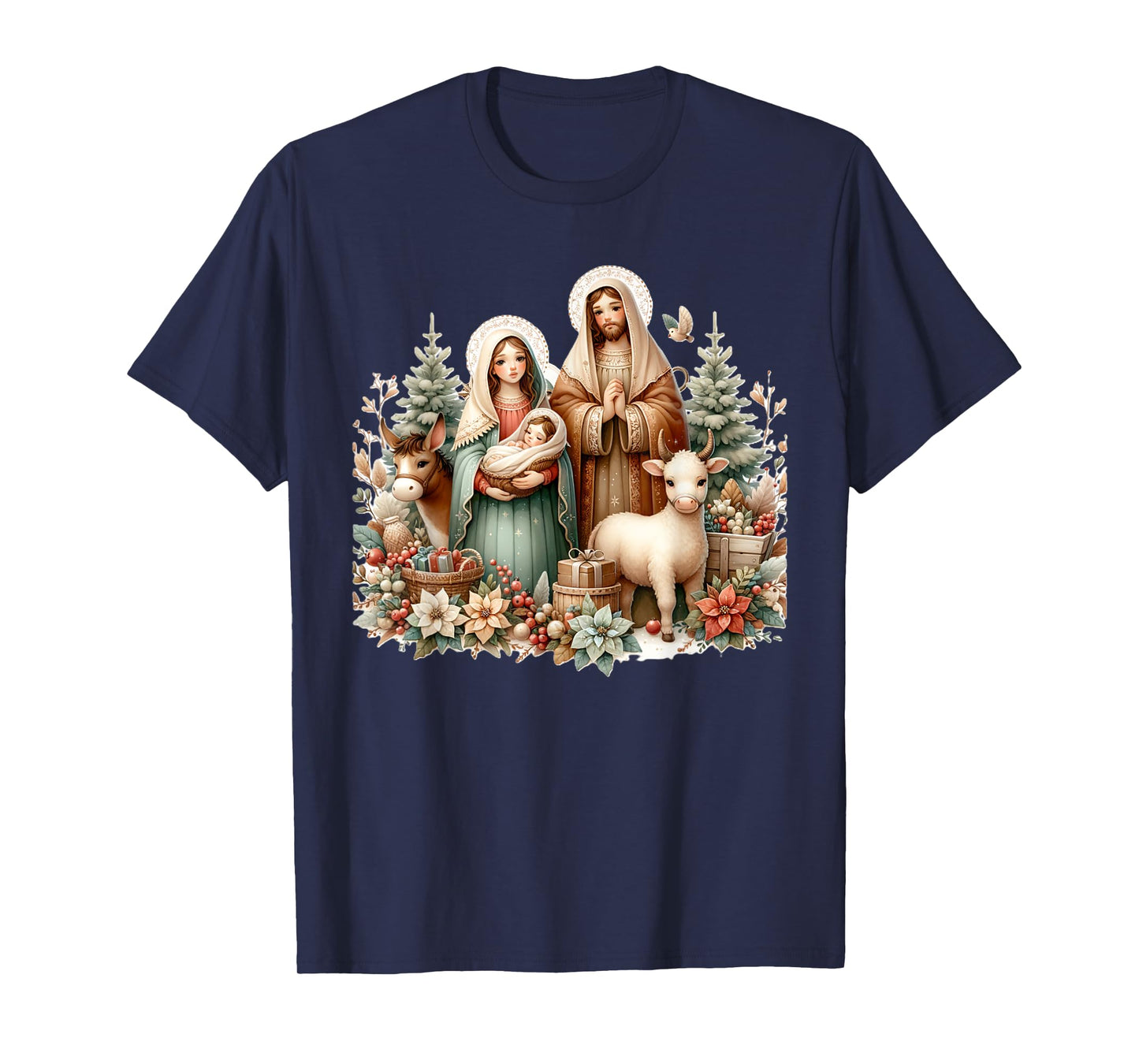 Holy Sacred Family Christmas Nativity Scene Religious Art T-Shirt