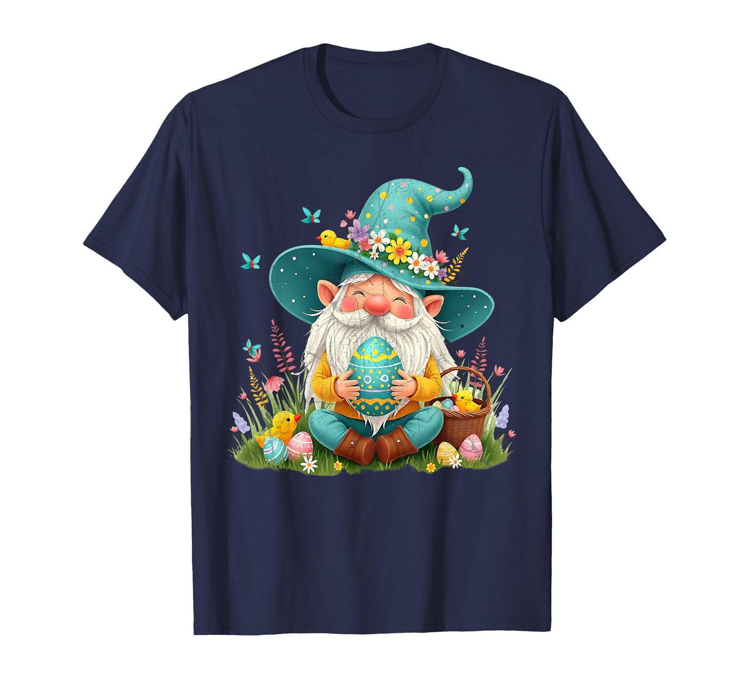 Cute Easter Gnome with Egg and Flowers Easter Day T-Shirt