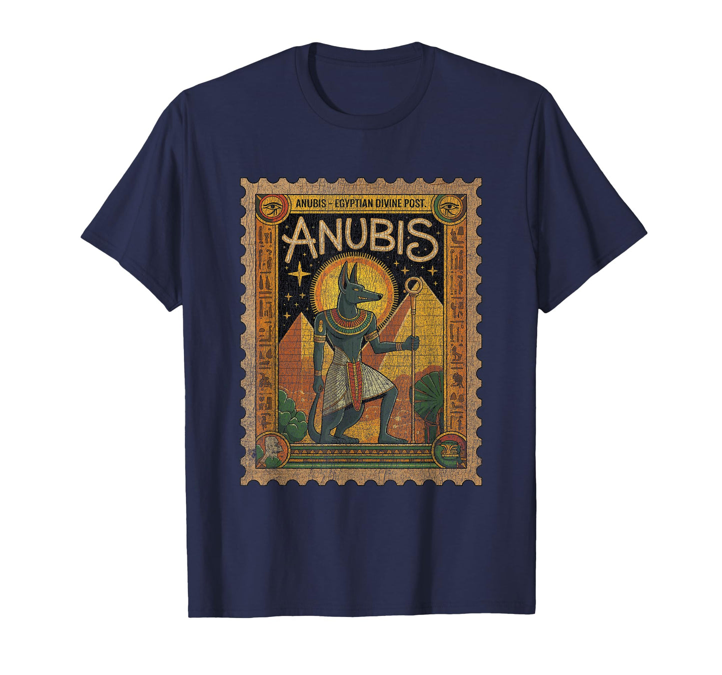 Anubis Egyptian Mythology Retro Vintage Stamp T-Shirt