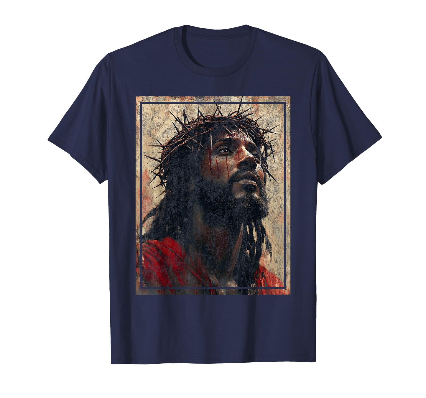 Black Jesus Face Of Jesus Cross With Crown Of Thorns T-Shirt