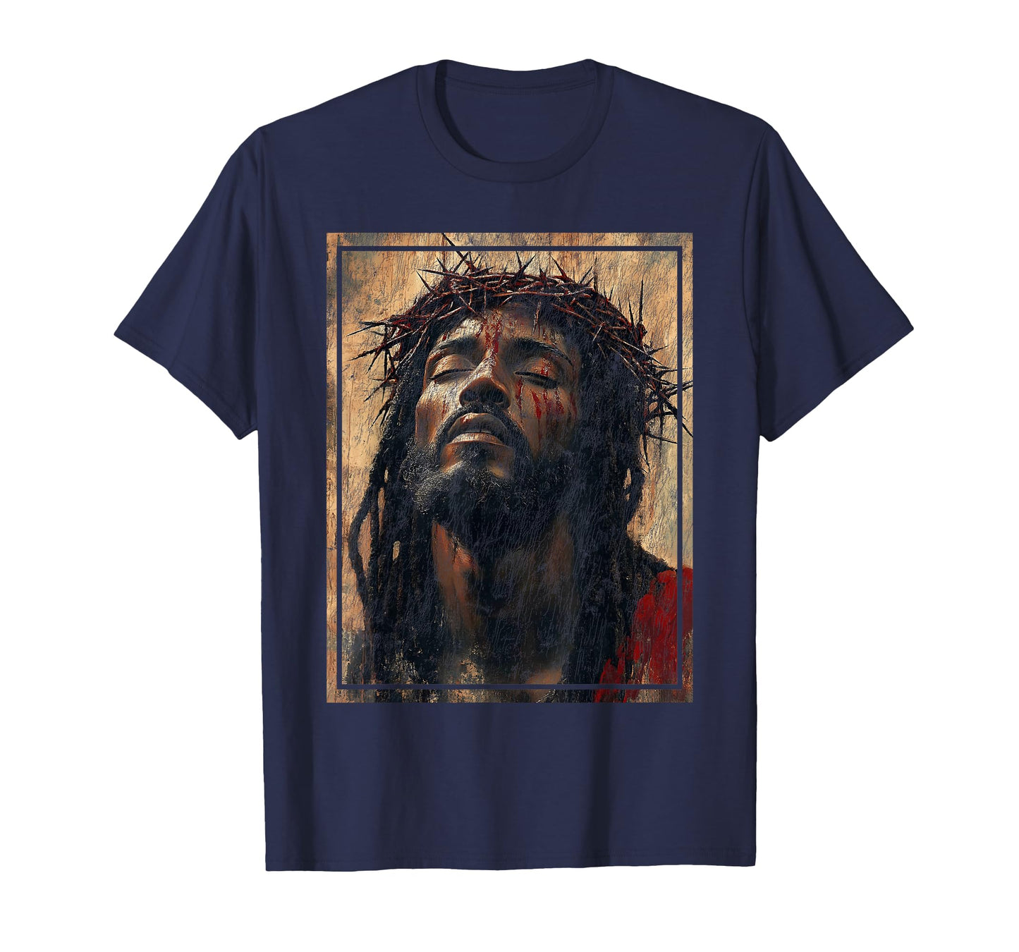 Black Jesus Face Of Jesus Cross With Crown Of Thorns T-Shirt