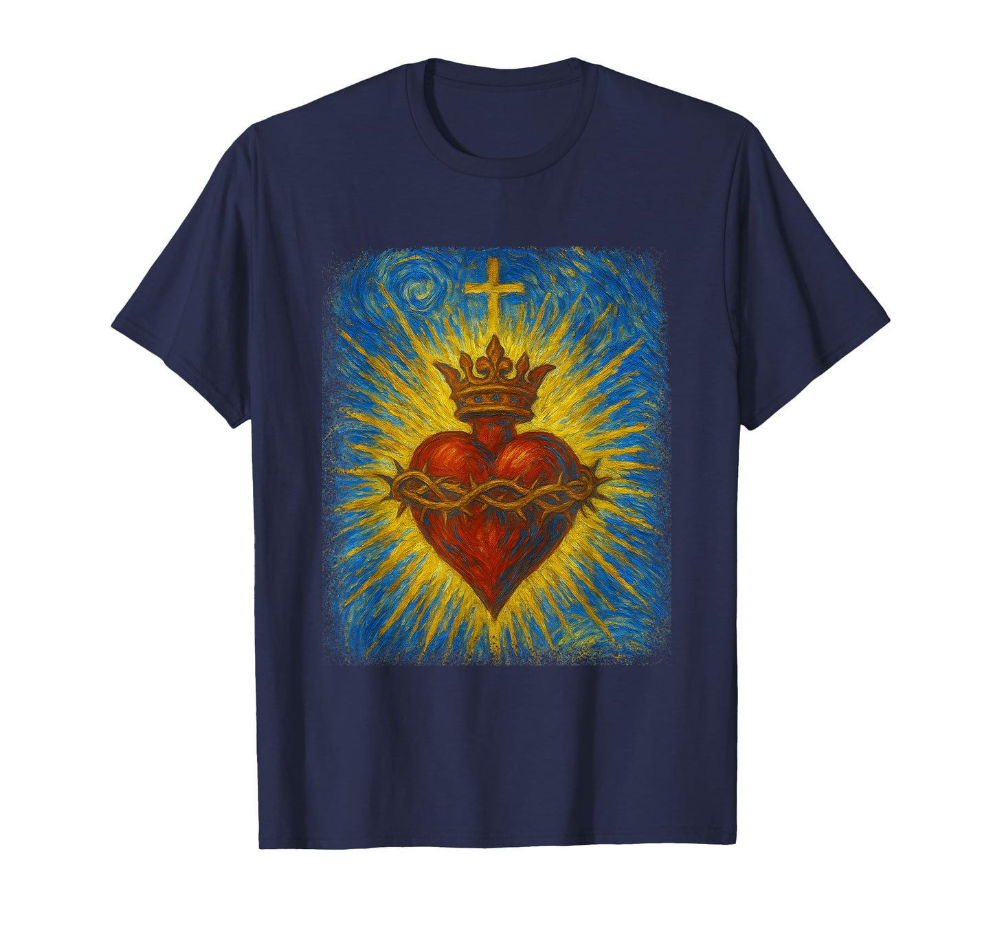 Sacred Heart of Jesus Catholic Christian Starry Night Art T-Shirt