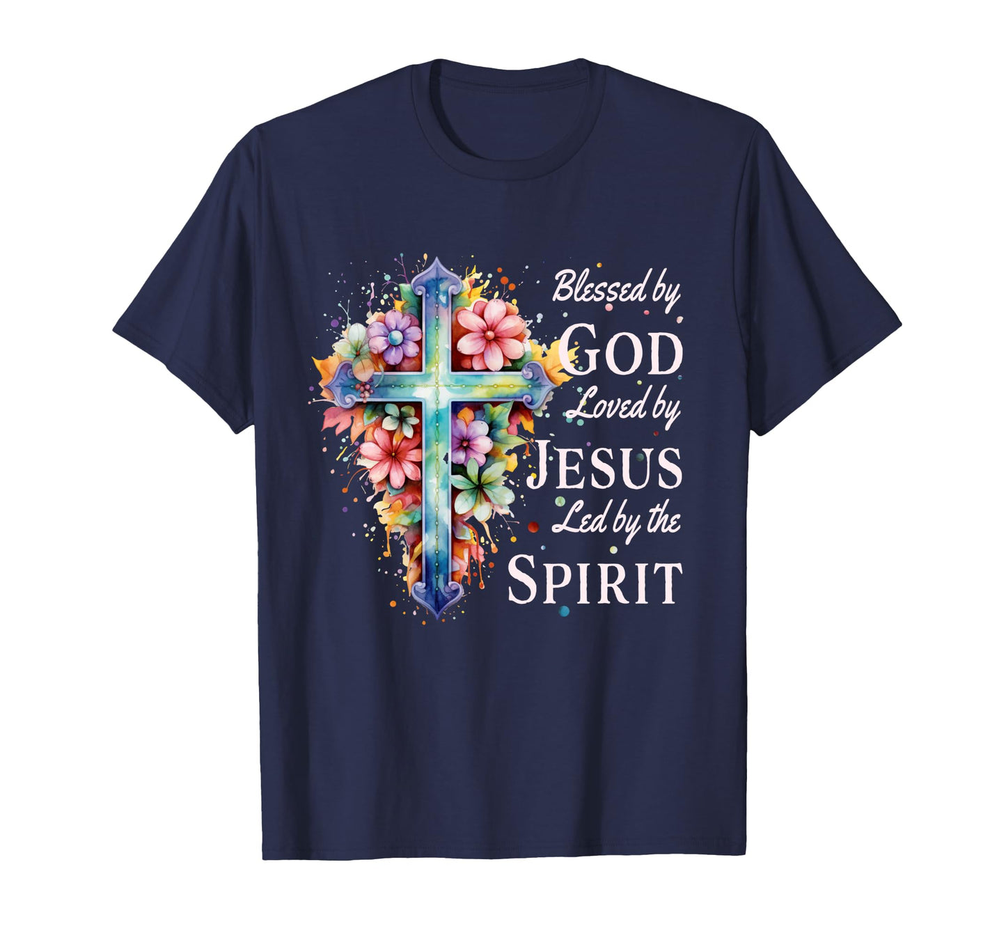 Blessed by God Loved by Jesus Floral Cross Christian Long Sleeve T-Shirt