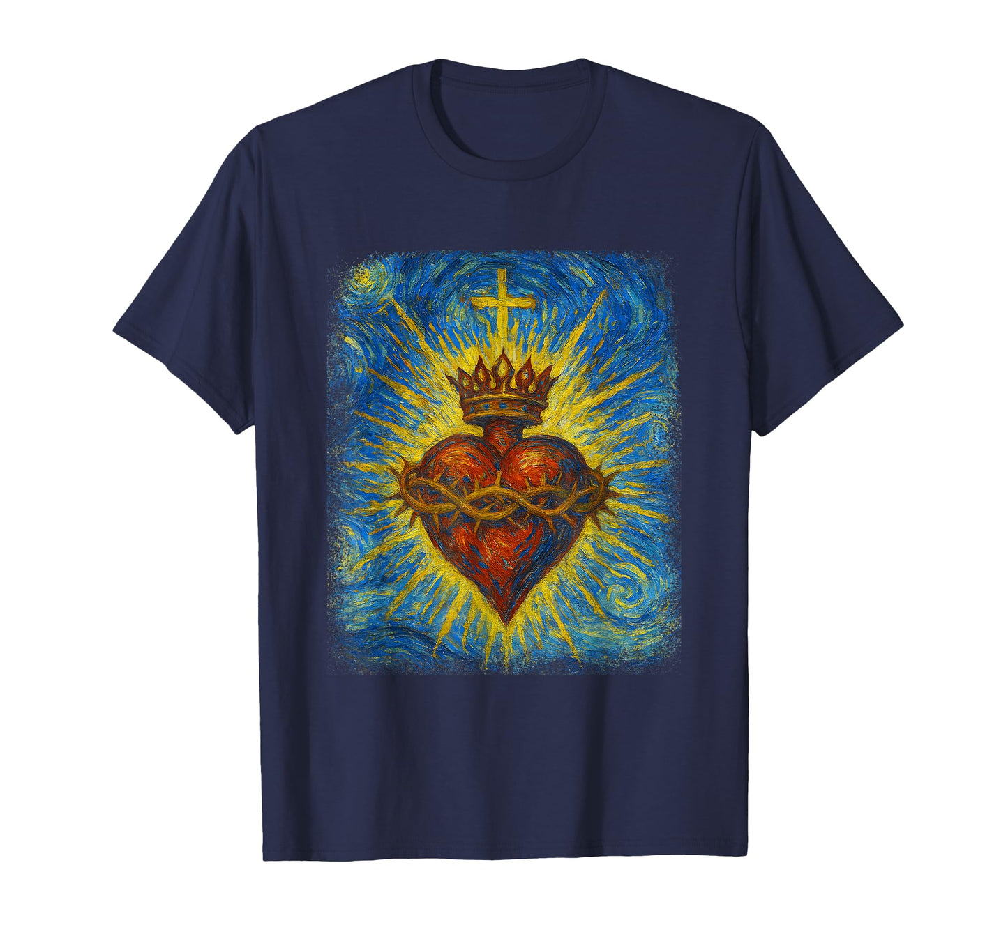 Sacred Heart of Jesus Catholic Christian Starry Night Art T-Shirt