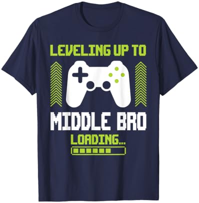 Leveled Up To Middle Brother Promoted To New Middle Brother T-Shirt - T-Shirt | Navy
