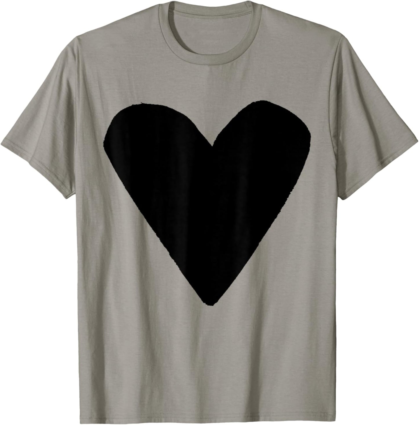Pop Art Big Heart Graphic Adults Kids Black Heart White Small Classic Fit Modern U-Neck Short Sleeve T-Shirt - T-Shirt | Sand