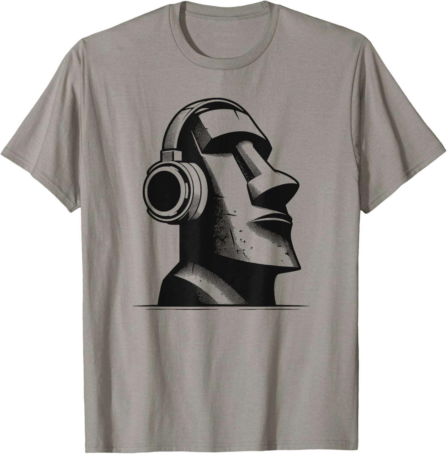 Easter Island Moai Statue Headphones Music Lover Funny T-Shirt - T-Shirt | Sand