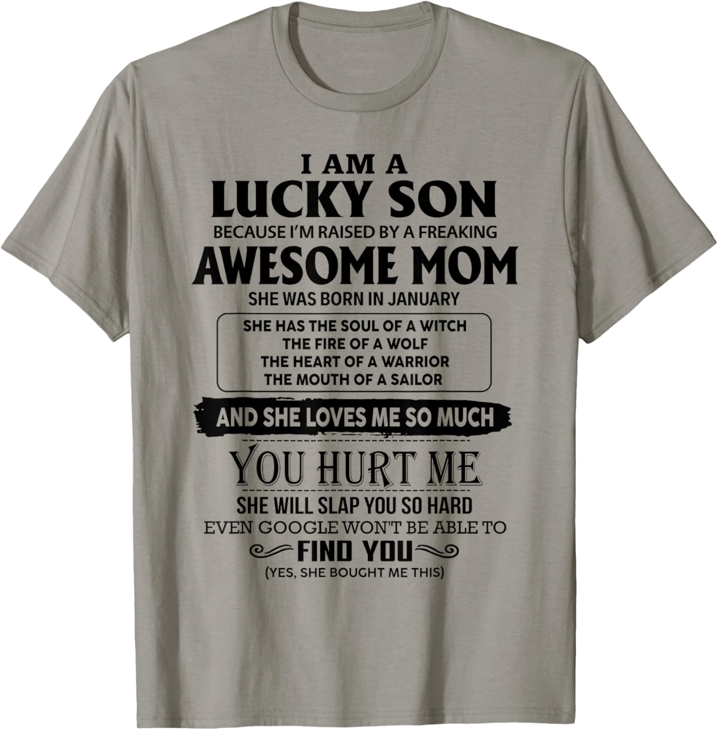 I'm A Lucky Son Of Awesome Mom She Was Born In January T-Shirt - T-Shirt | Sand