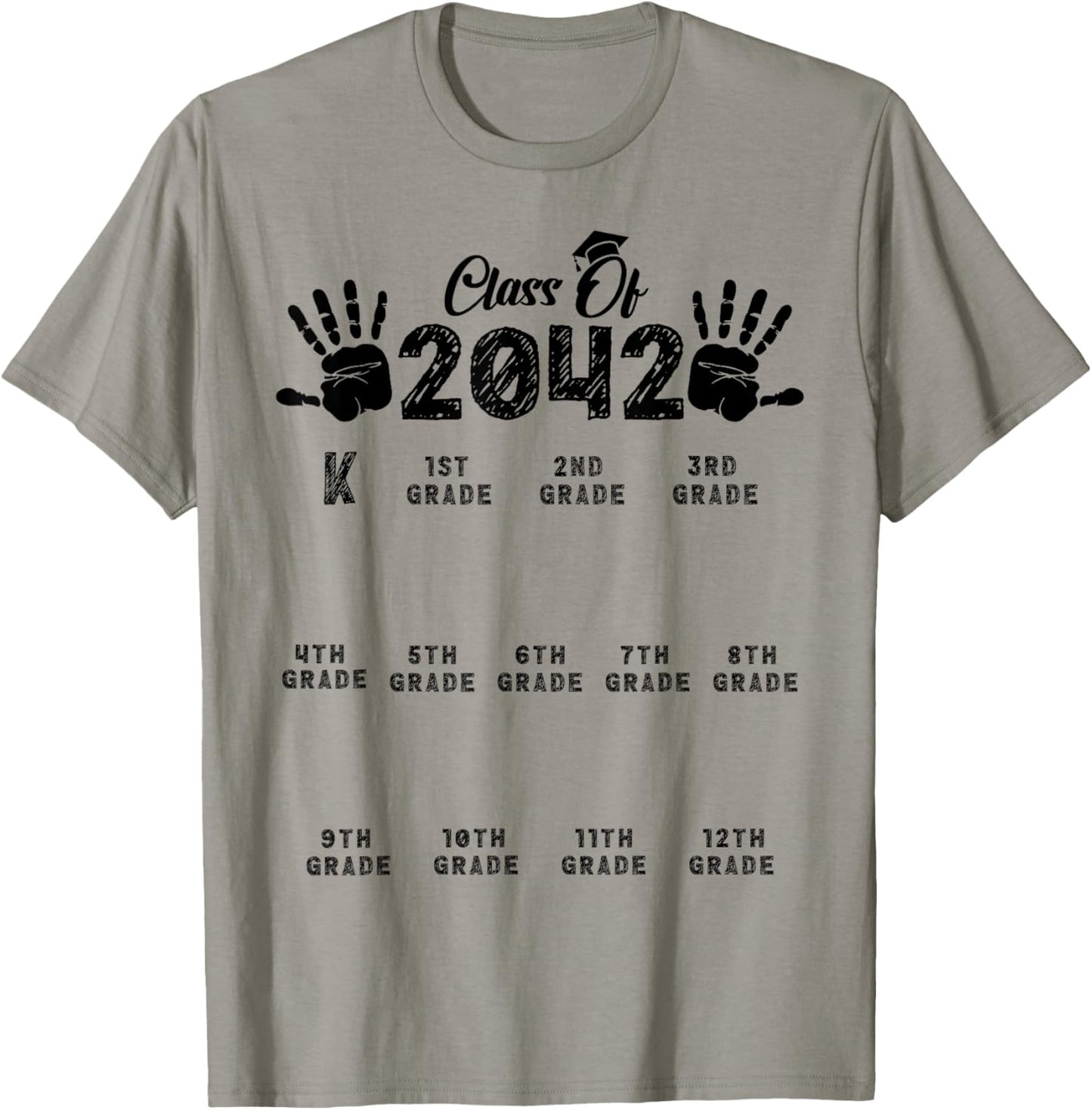 Class Of 2042 Grow With Me Handprint Kindergarten Teachers T-Shirt - T-Shirt | Sand