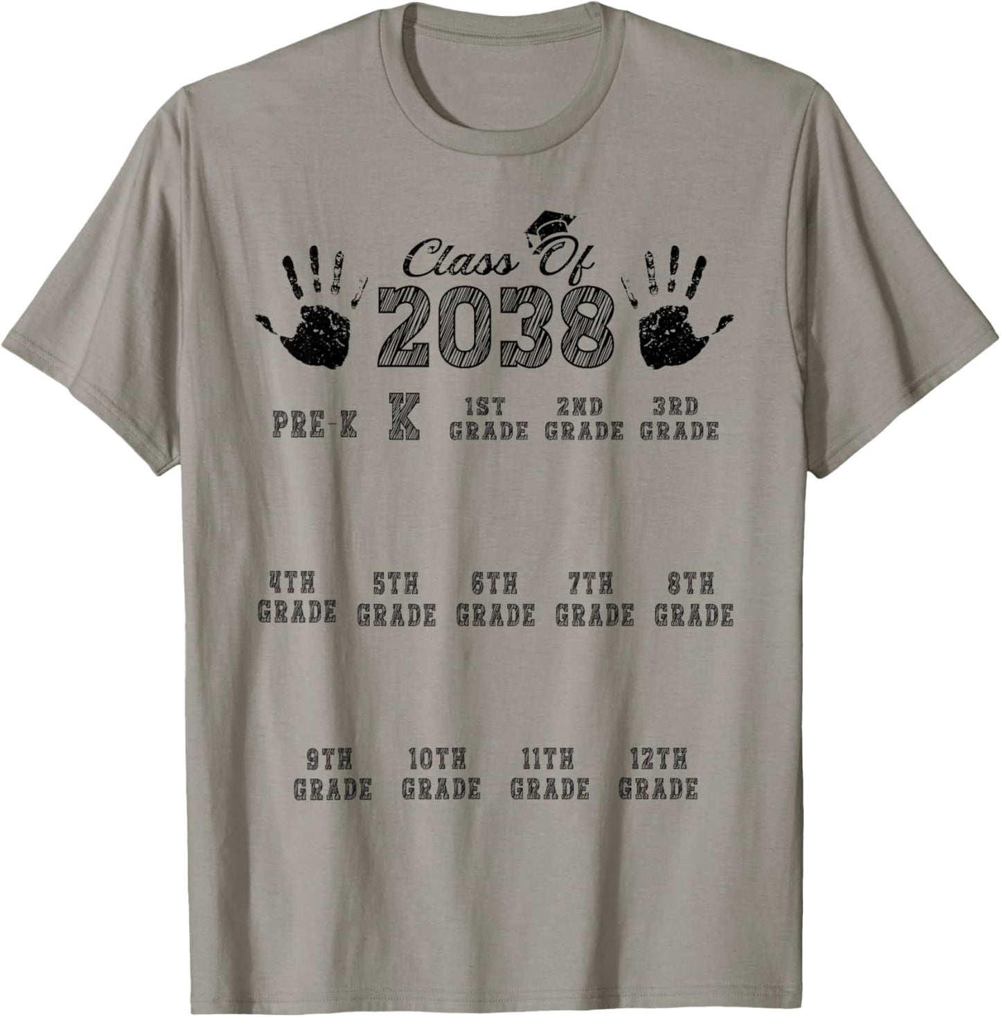 Class Of 2038 Grow With Me Handprint Kindergarten Pre-k T-Shirt - T-Shirt | Sand