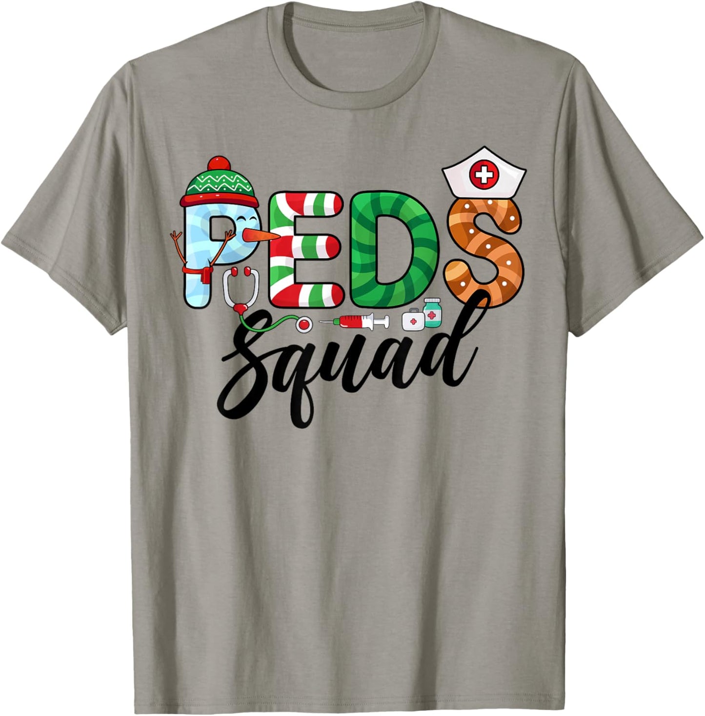 PEDS Squad Xmas Holiday Pediatric Nurse Team Christmas T-Shirt - T-Shirt | Sand