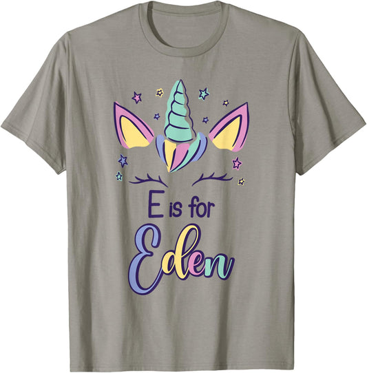 First Name Eden Personalized E Is For Eden T-Shirt - T-Shirt | Sand
