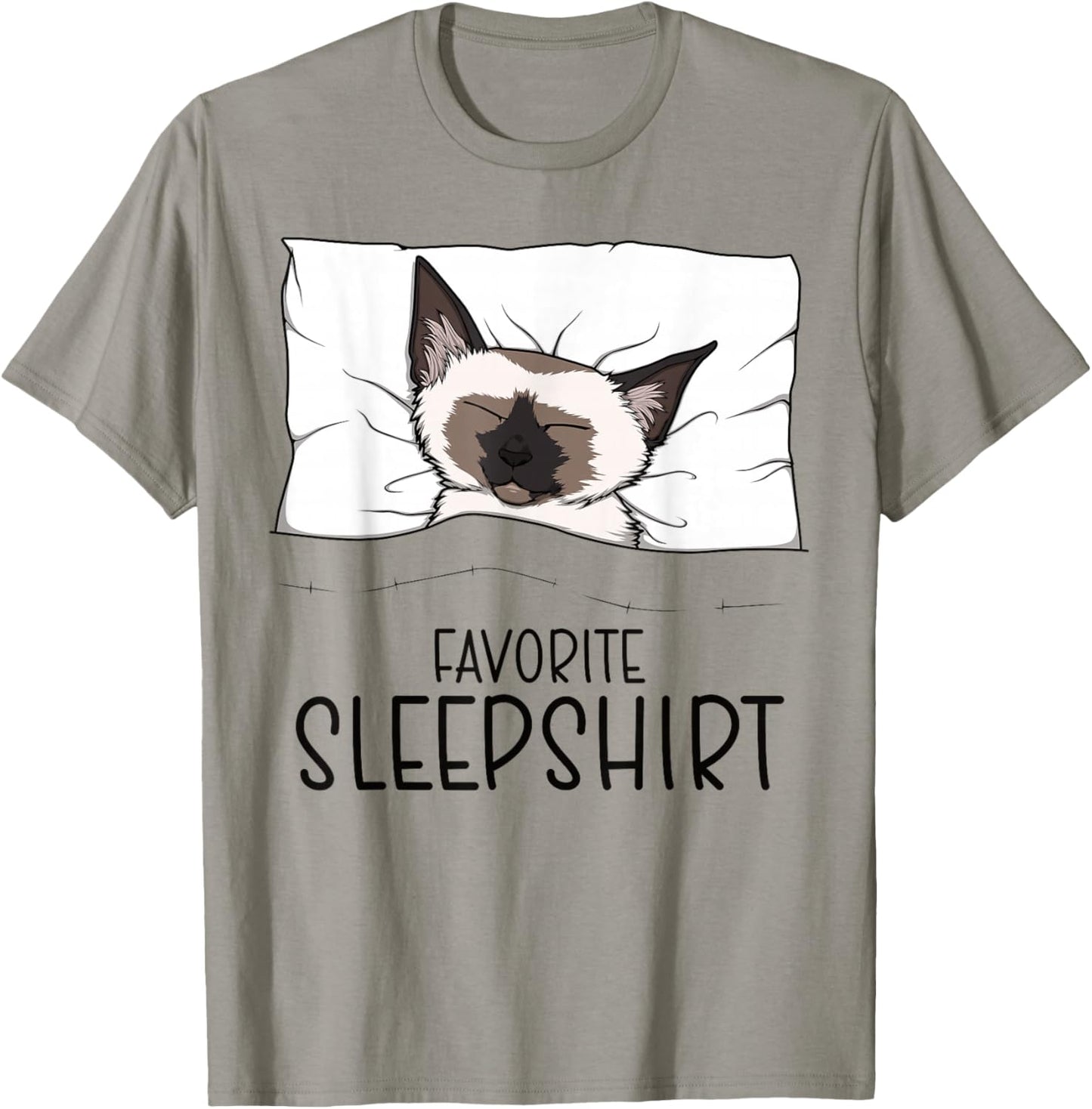 Favorite Sleepshirt Siamese Cat, Napping Meezer T-Shirt - T-Shirt | Sand