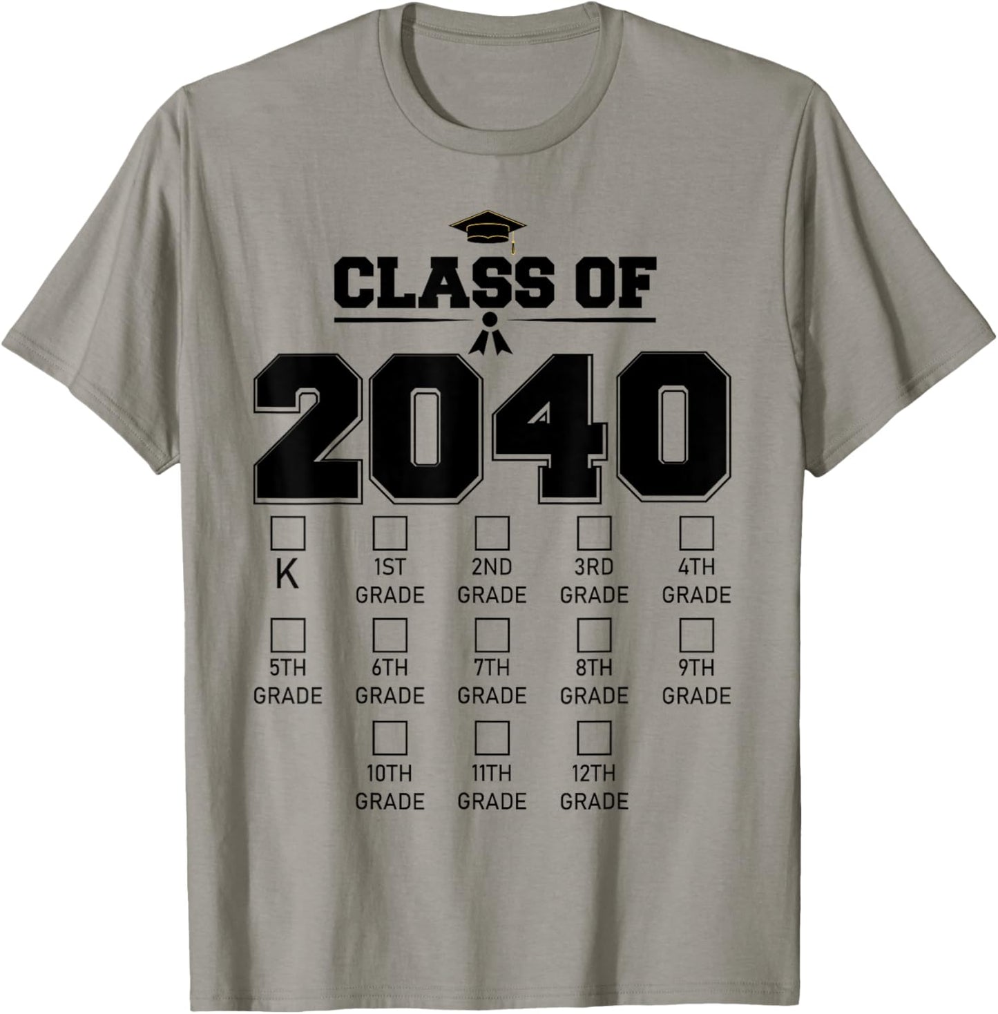 Class of 2040 Grow With Me Checklist Kindergarten 12th Grade T-Shirt - T-Shirt | Sand