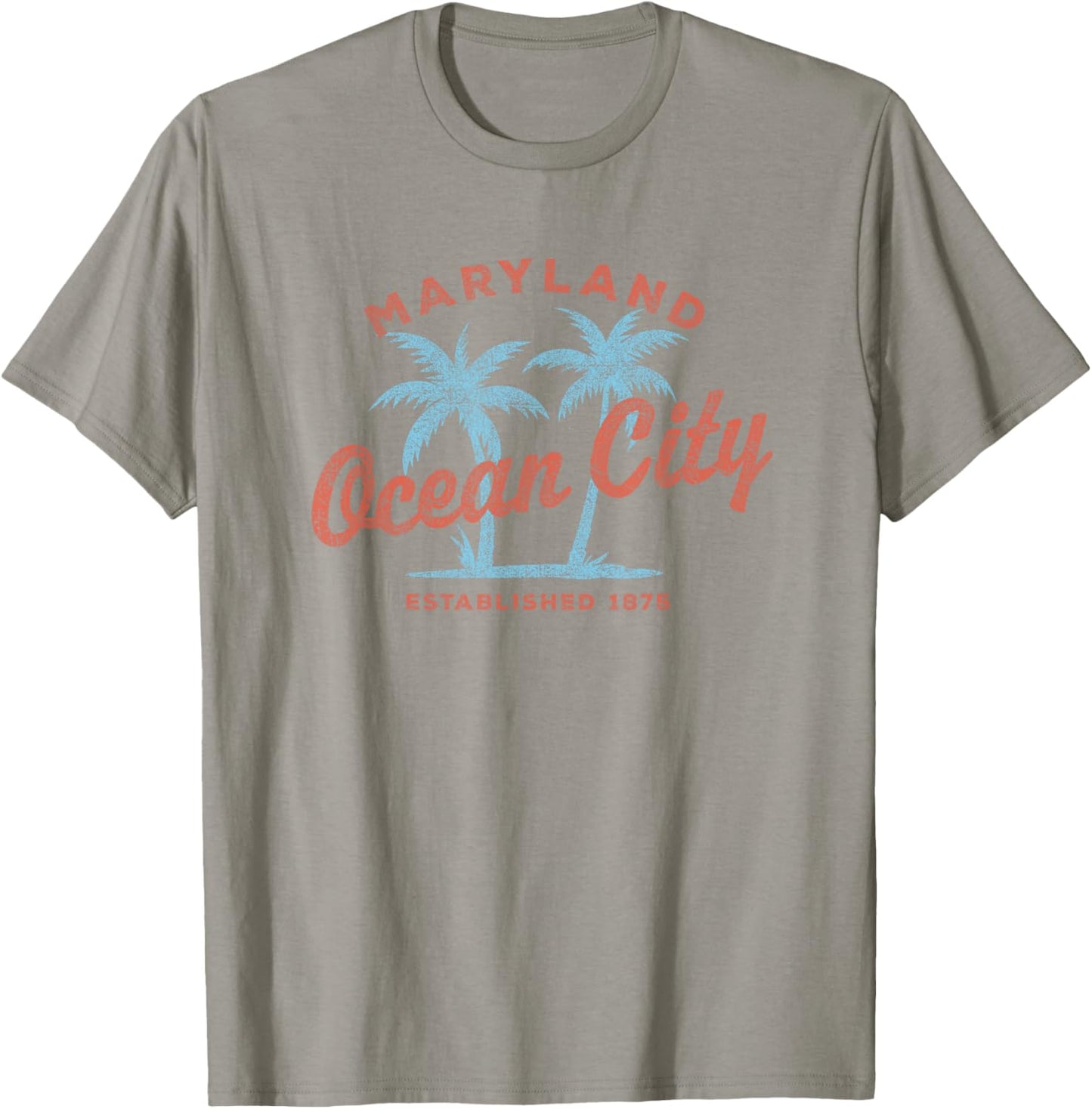 Vintage Ocean City MD Est 1875 Palm Tree Vacation Souvenir T-Shirt - T-Shirt | Sand