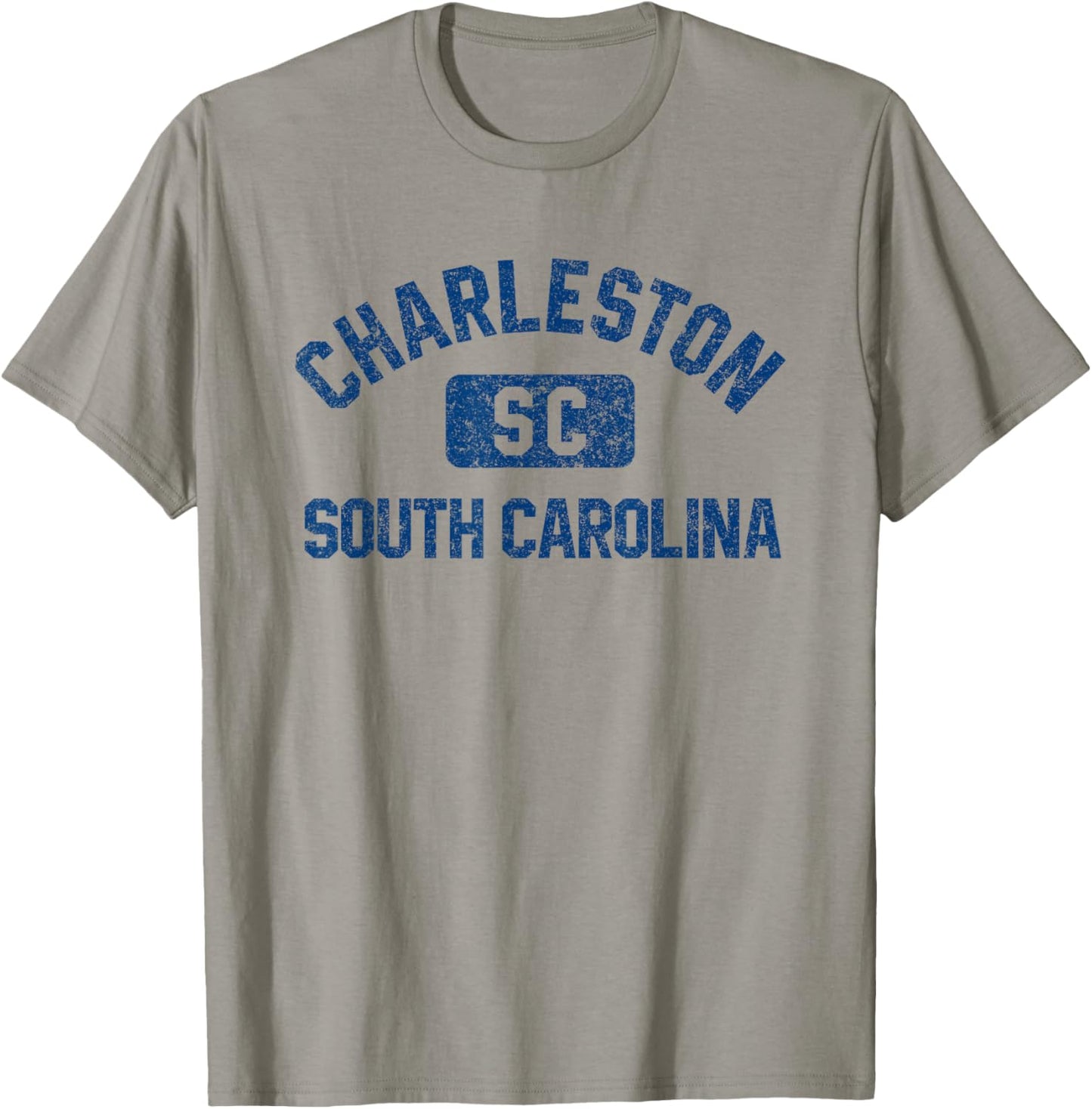 Charleston SC Gym Style Distressed Dark Blue Print T-Shirt - T-Shirt | Sand