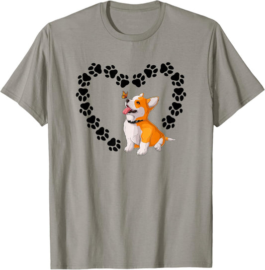 Corgi Funny Pet Paw Heart Corgi Dog Lover T-Shirt - T-Shirt | Sand
