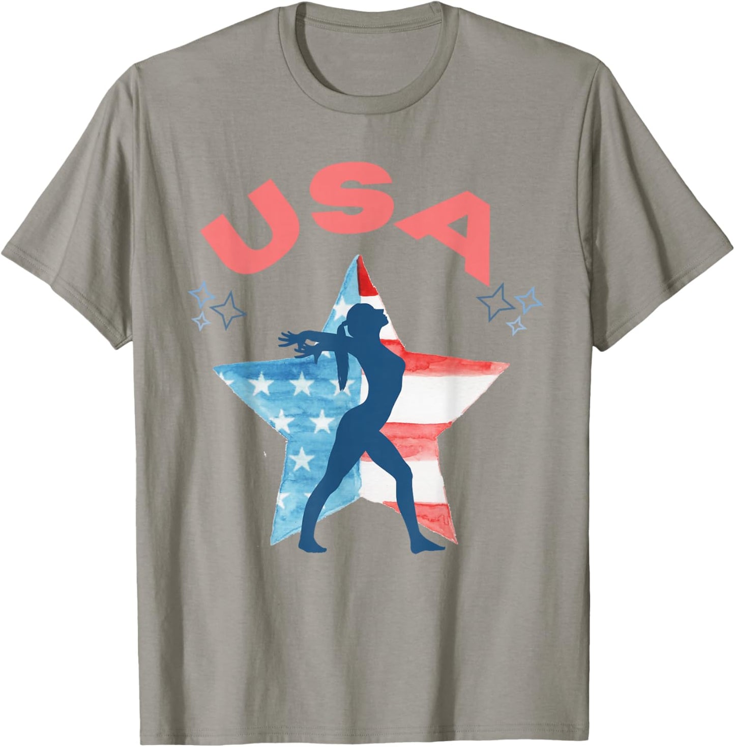 Girls Gymnastics American Flag Star Patriotic USA Gymnast T-Shirt - T-Shirt | Sand