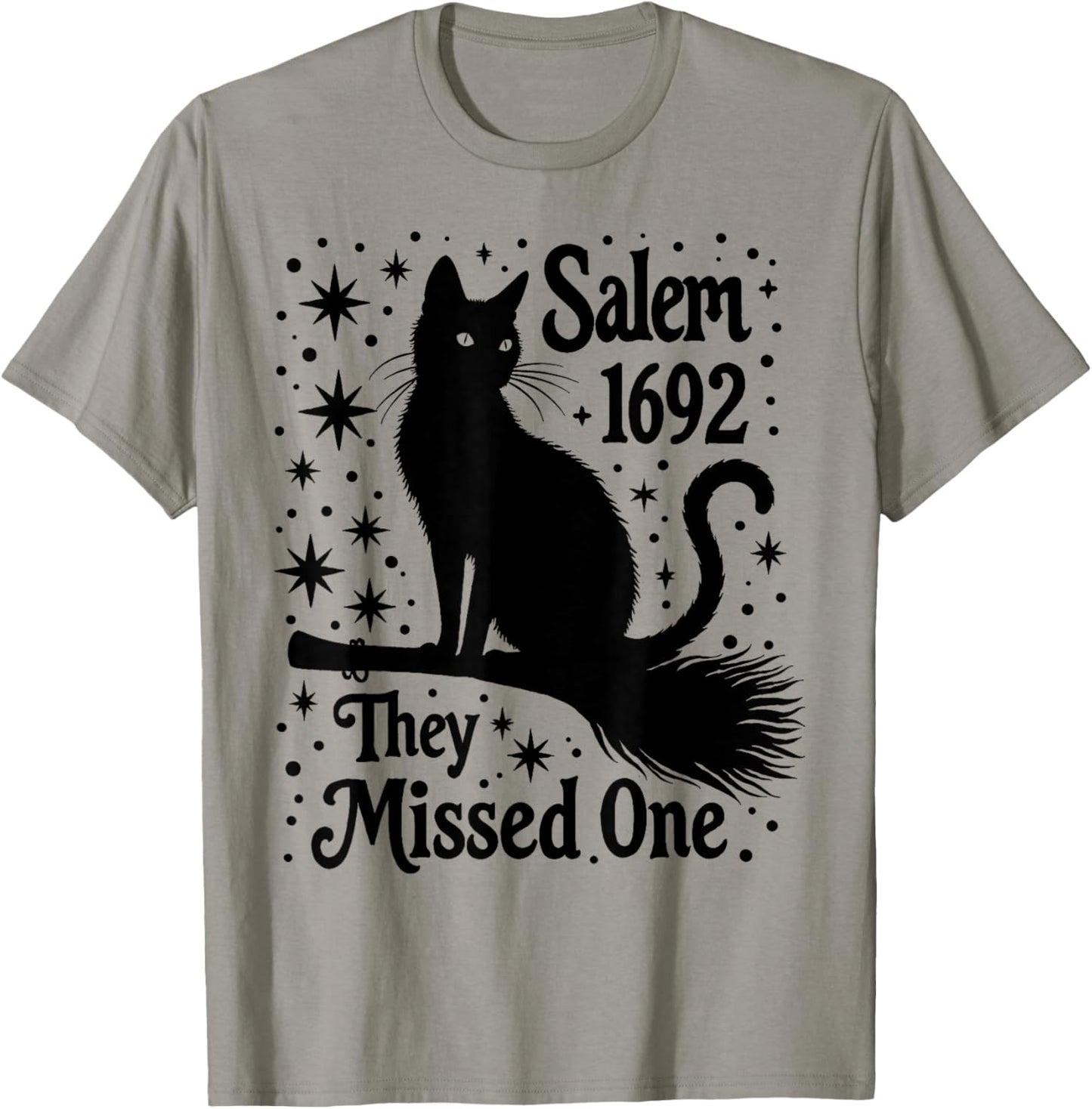 salem They missed one black Mystic Cat on broomstick moon T-Shirt - T-Shirt | Sand