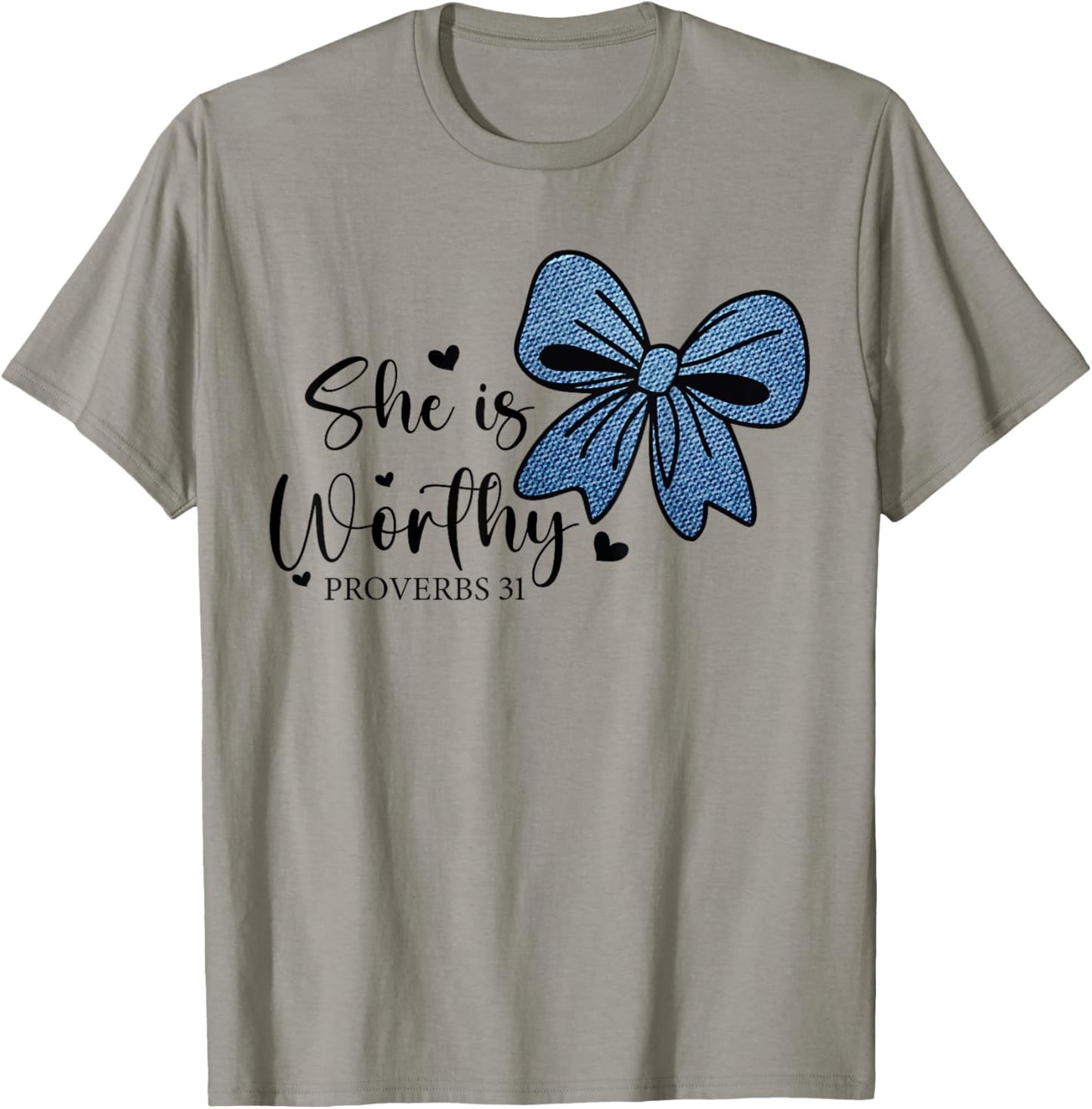 She is Worthy Bow Women's Christian Coquette Girly Faith T-Shirt - T-Shirt | Sand