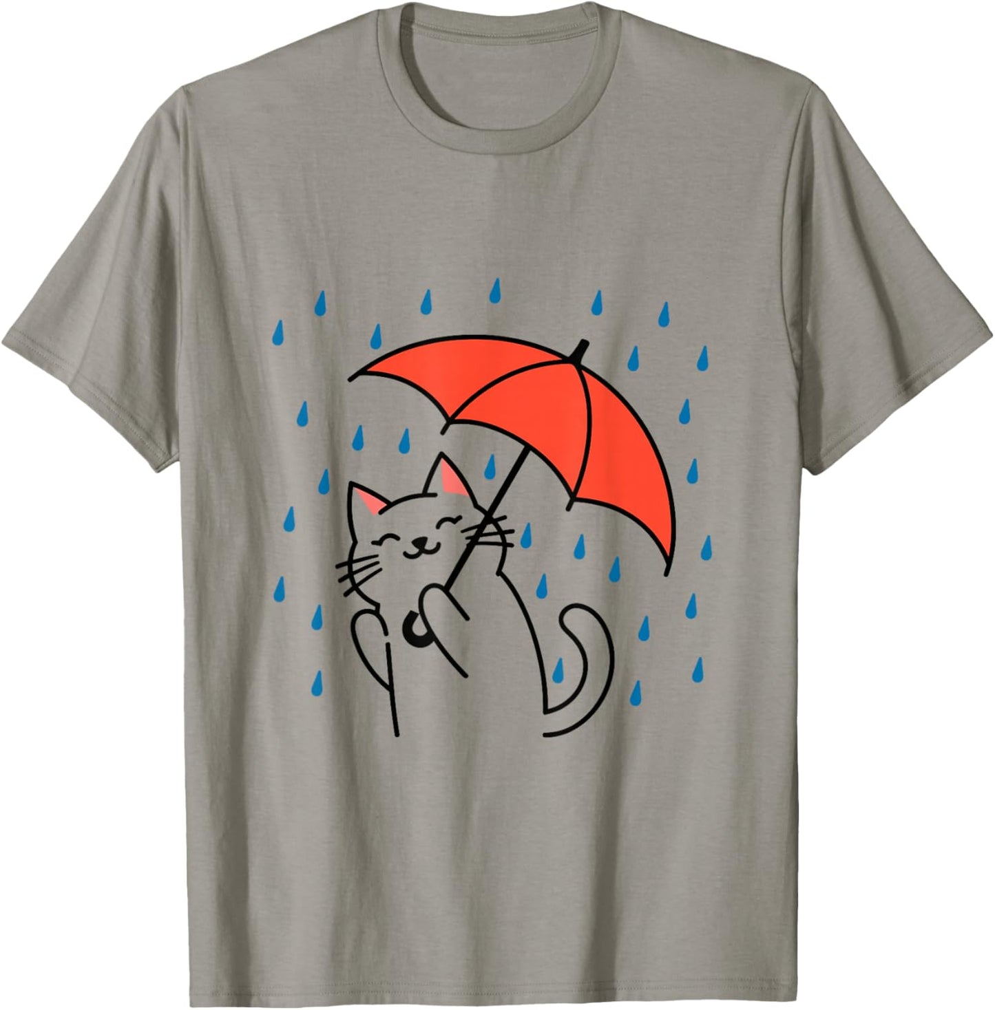 Raining Cat Under Umbrella Autumn Cat T-Shirt - T-Shirt | Sand