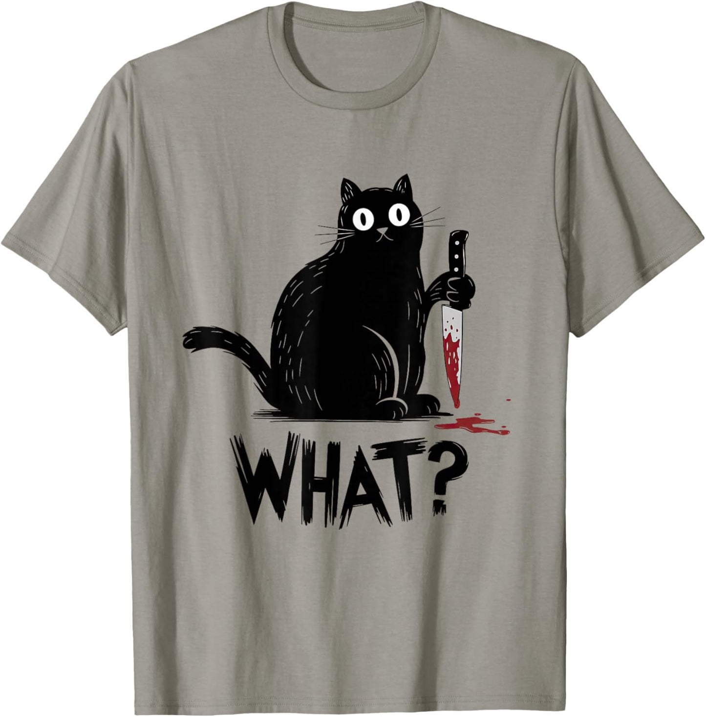 Black Cat What? Black Cat Murderous Cat With Knife Black Cat T-Shirt - T-Shirt | Sand