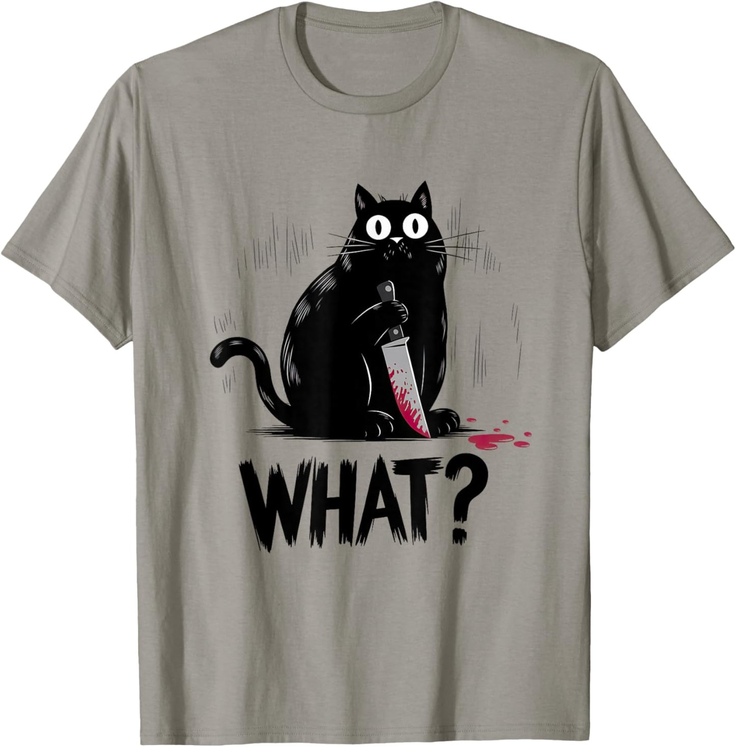 Black Cat What? Black Cat Murderous Cat With Knife Black Cat T-Shirt - T-Shirt | Sand