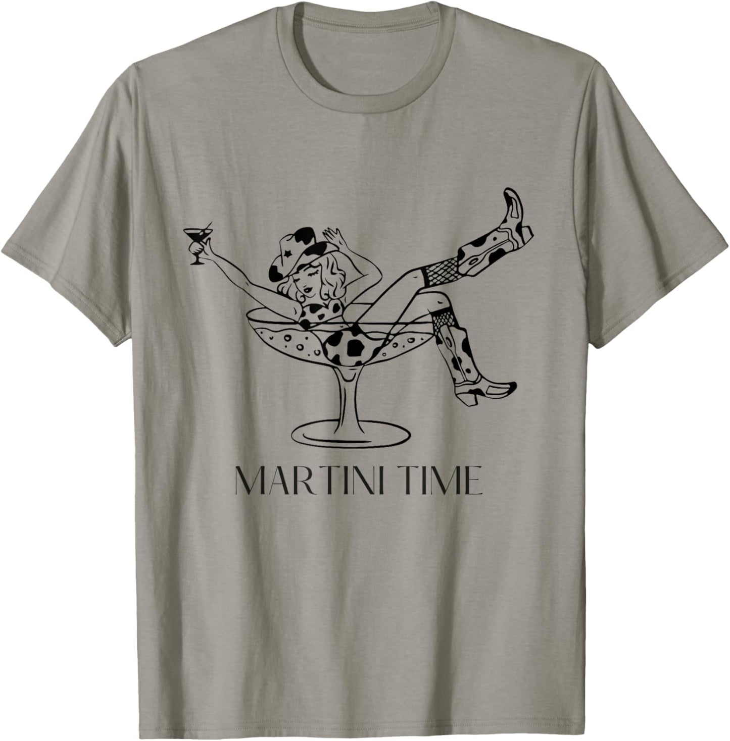 Martini Time Funny Drinking Cowgirl Woman Western Ladies T-Shirt - T-Shirt | Sand