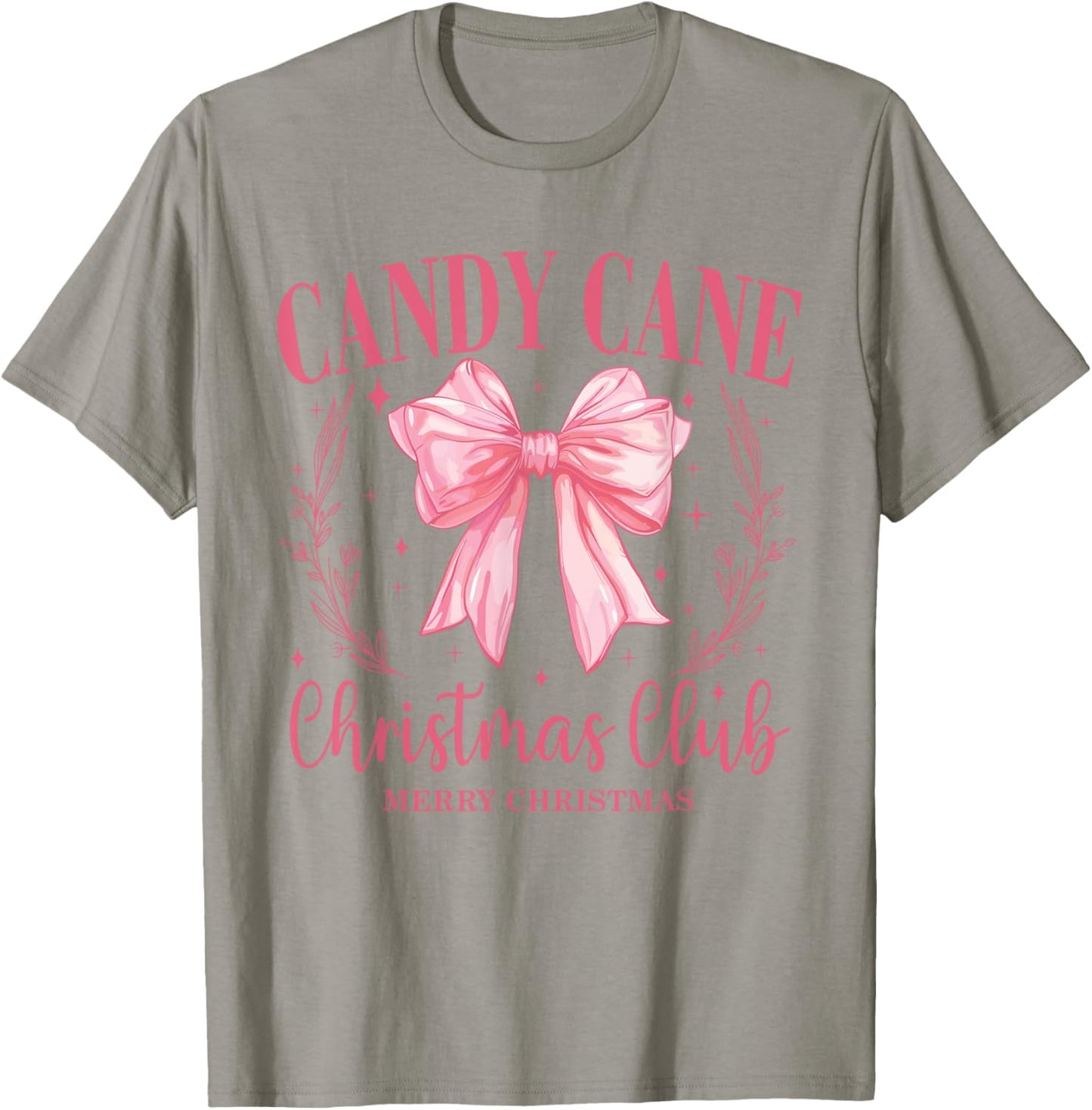 Candy Cane Christmas Club Pink Bow Vintage Christmas T-Shirt - T-Shirt | Sand