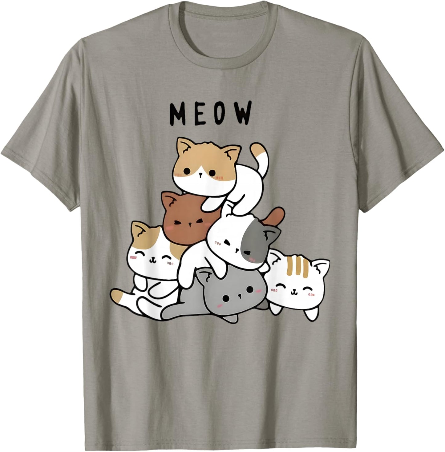 Pile Of Kitty Cats Funny Cute Cat Lover Kitty Pile Anime Cat T-Shirt - T-Shirt | Sand