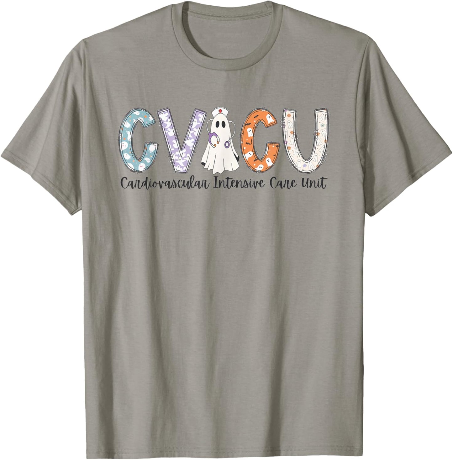 Women CVICU Nurse Halloween Ghost Cardio Intensive Care Unit T-Shirt - T-Shirt | Sand