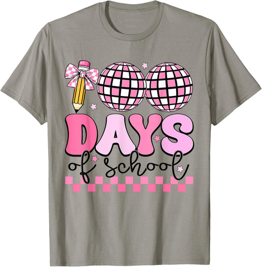 Cute 100 Day of School Bow Disco Groovy 100th Day of School T-Shirt - T-Shirt | Sand
