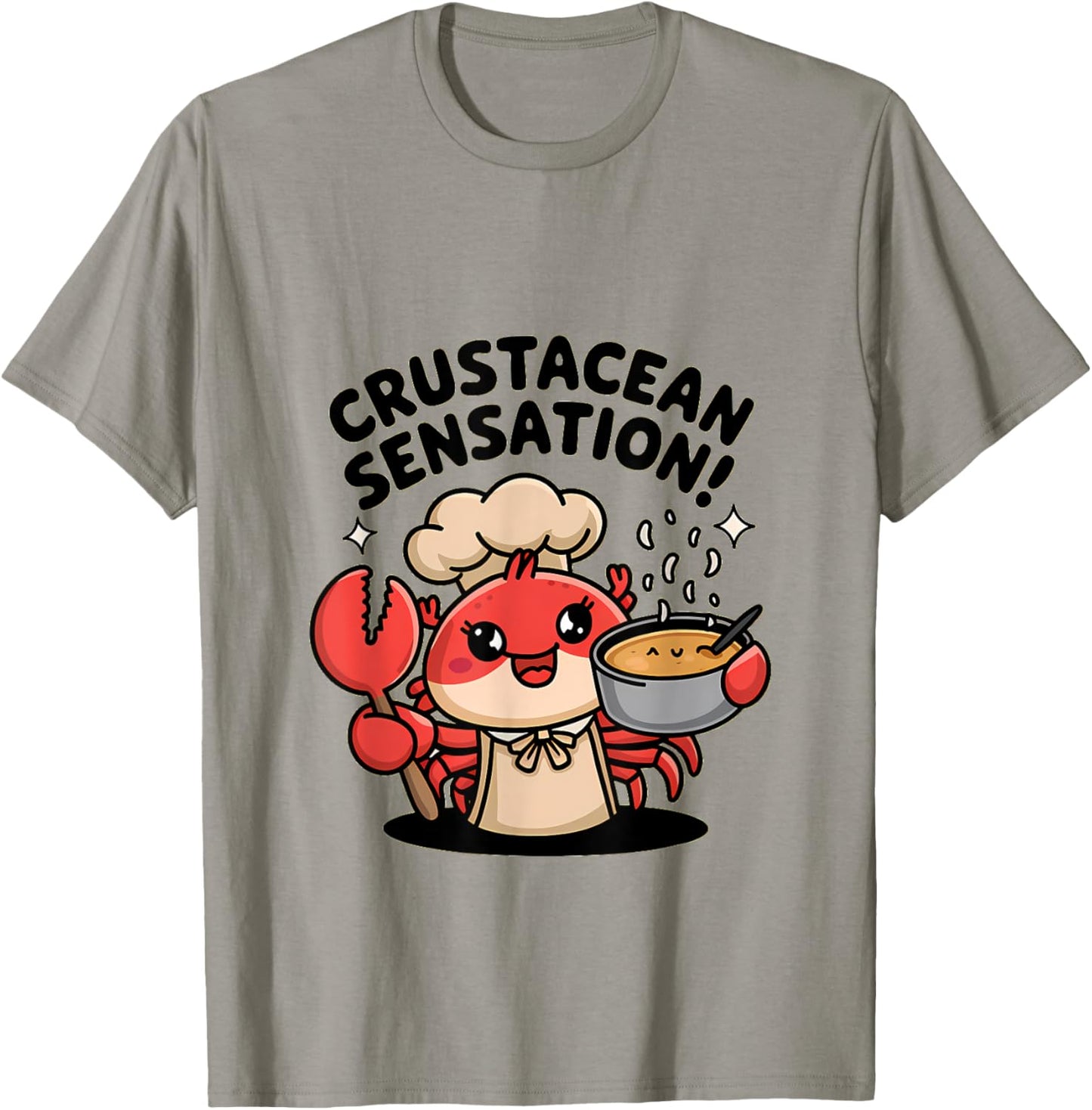 Crustacean Sensation! Chef Crab Kawaii Design T-Shirt - T-Shirt | Sand