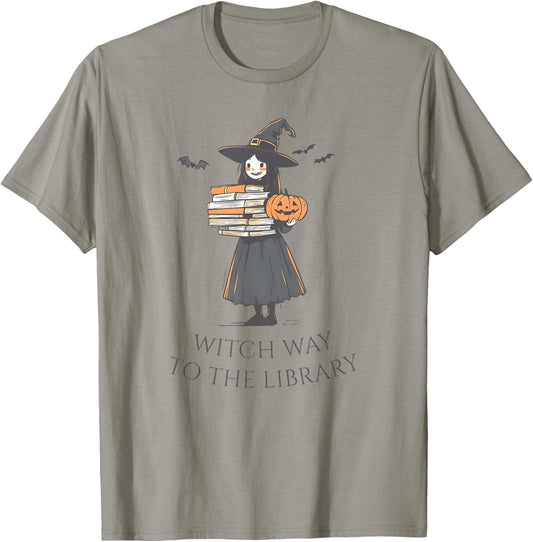 Witch Way To The Library, Halloween Librarian, Book Lover T-Shirt - T-Shirt | Sand