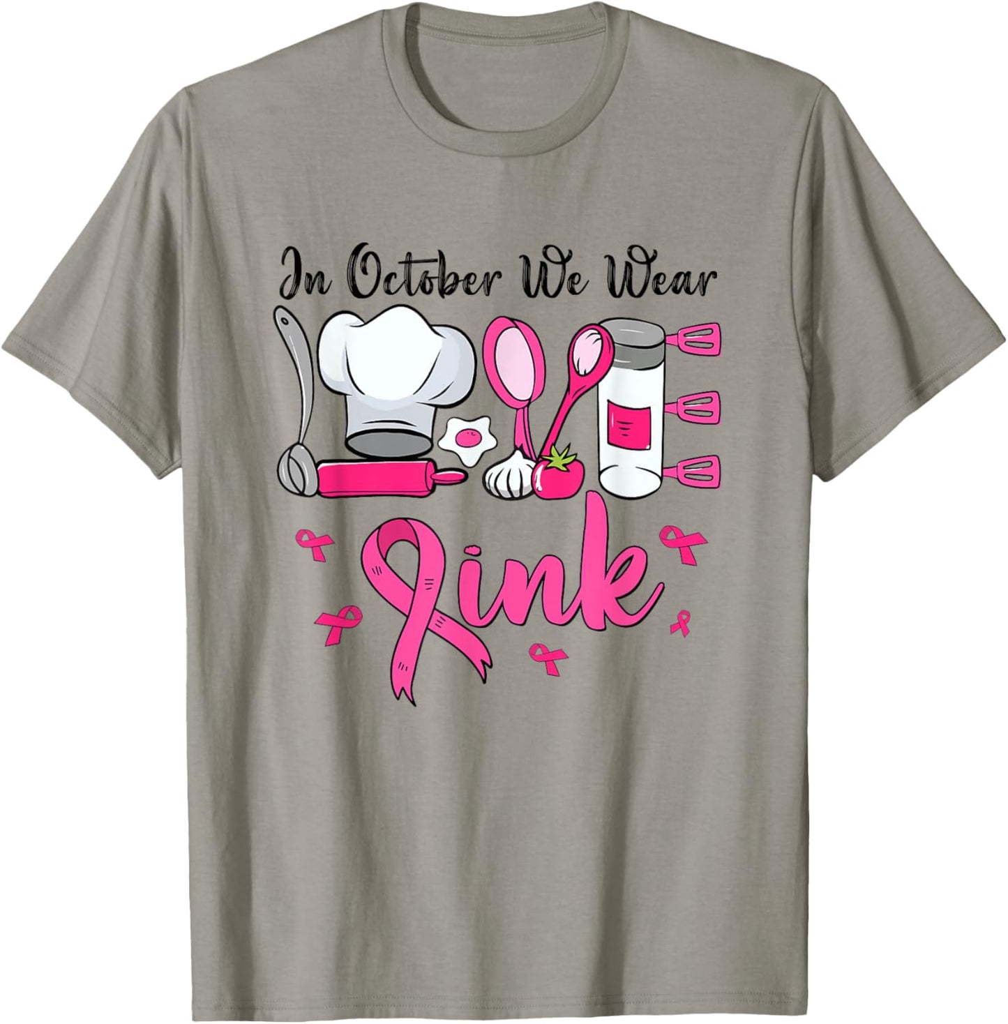 In October We Wear Pink LOVE Lunch Lady Breast Cancer T-Shirt - T-Shirt | Sand