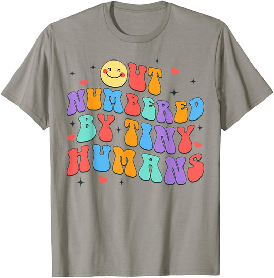 Daycare Teacher Early Childhood Outnumbered By Tiny Humans T-Shirt - T-Shirt | Sand