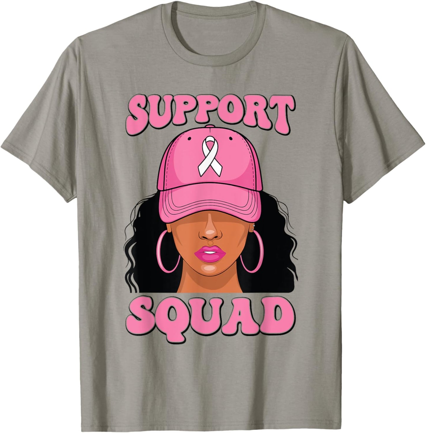 Black Woman Support Squad Breast Cancer Awareness T-Shirt - T-Shirt | Sand