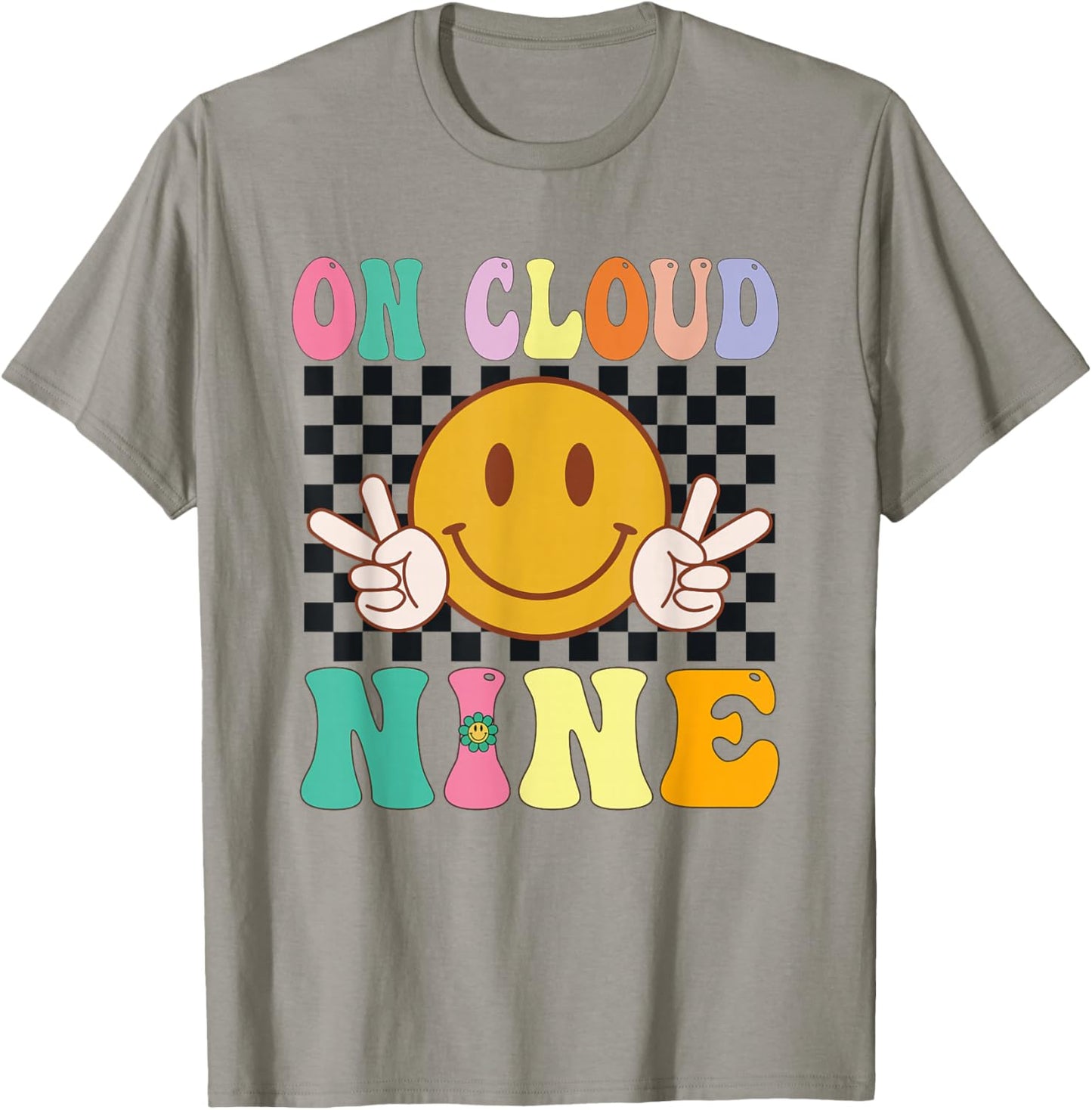 Groovy On Cloud Nine Flower Happy 9th Birthday 9 Years Old f T-Shirt - T-Shirt | Sand