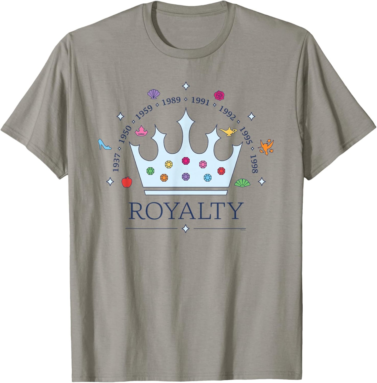 Disney Princess Royalty Crown Movie Timeline 1937-1998 T-Shirt - T-Shirt | Sand