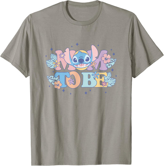 Disney Lilo & Stitch Mom to Be Cute Stitch Colorful Floral T-Shirt - T-Shirt | Sand