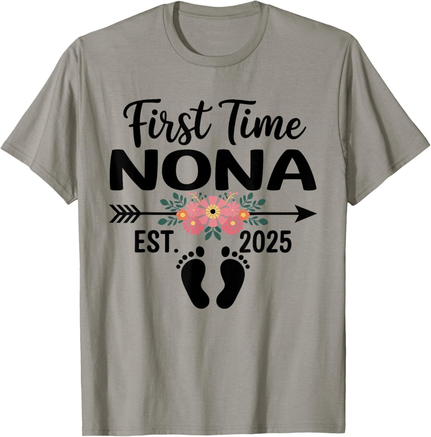 First Time Nona Est 2025 Mothers Day Flower T-Shirt - T-Shirt | Sand