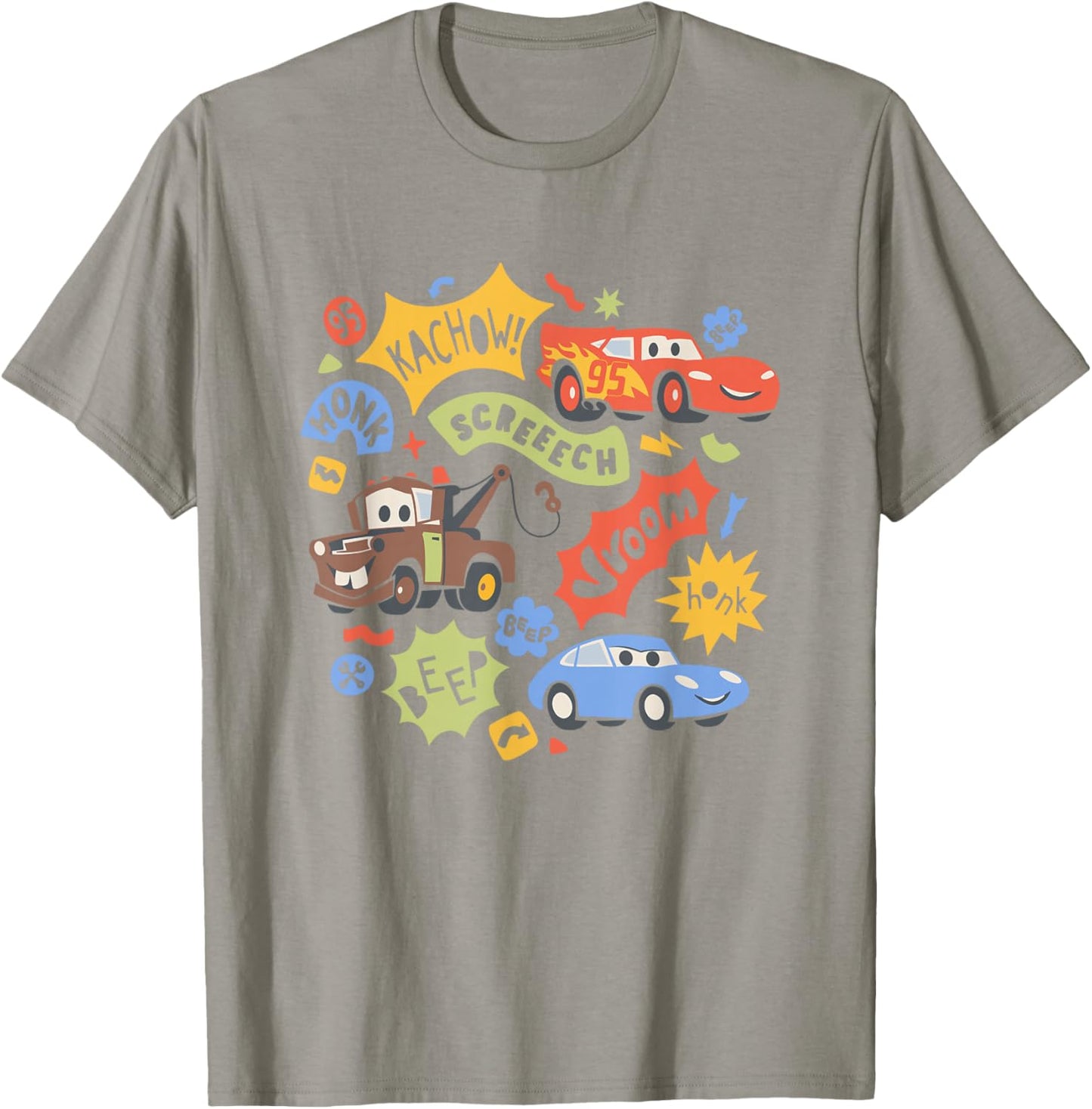 Disney Pixar Cars 2 McQueen Mater Sally Kachow Chest Logo T-Shirt - T-Shirt | Sand
