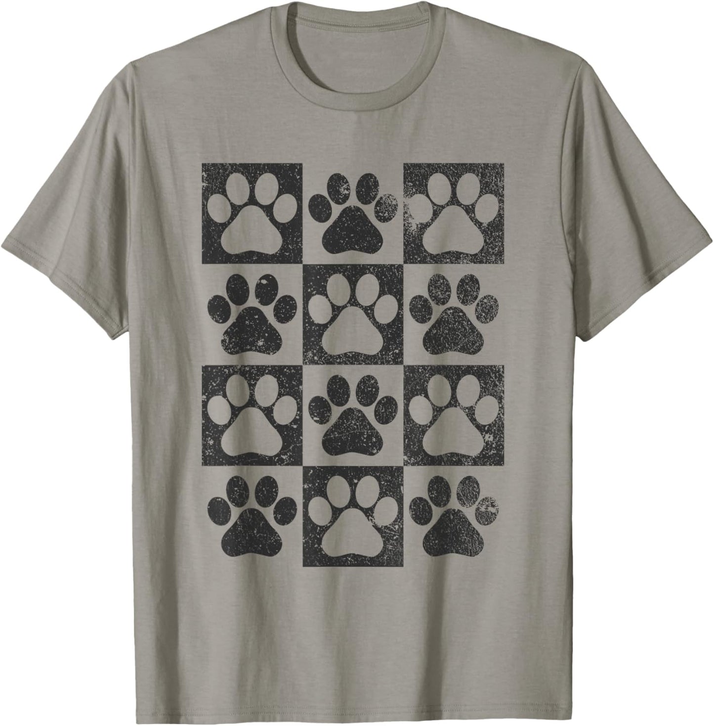 Retro Checkerboard Checkered Dog Paw Puppy Lover T-Shirt - T-Shirt | Sand