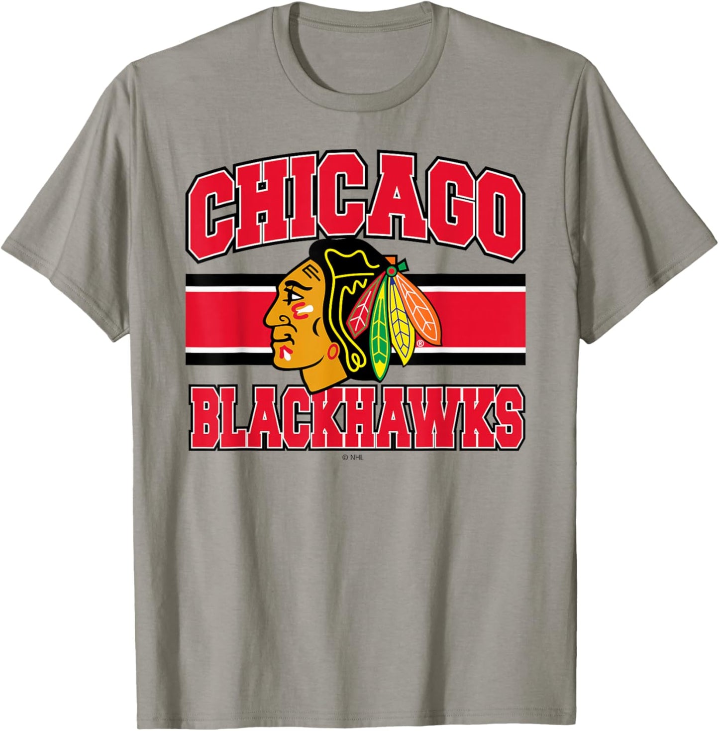 Chicago Blackhawks Stripe Gray Officially Licensed T-Shirt - T-Shirt | Sand