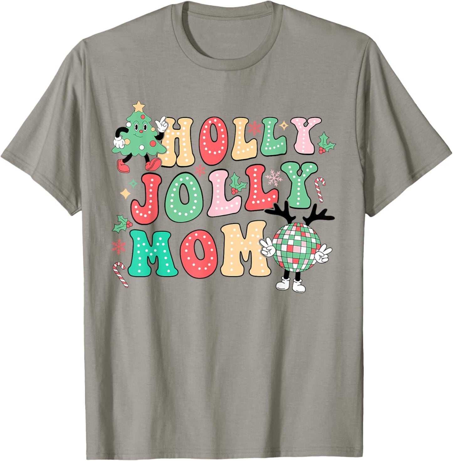Groovy Holly Xmas Jolly Mom Christmas Vibes Matching Family T-Shirt - T-Shirt | Sand